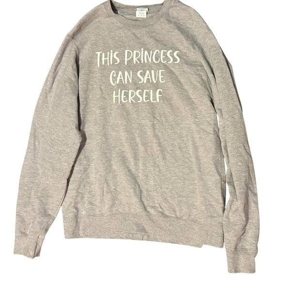 Port and Company Tops - Gray Crewneck Sweater with Bold Text